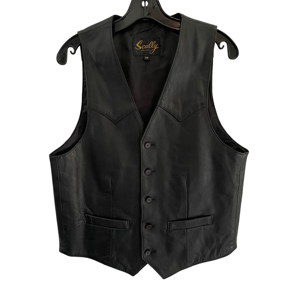 Scully Other - Scully Mens Black Genuine Leather Western Vest Button Front Size 38 Retail $159